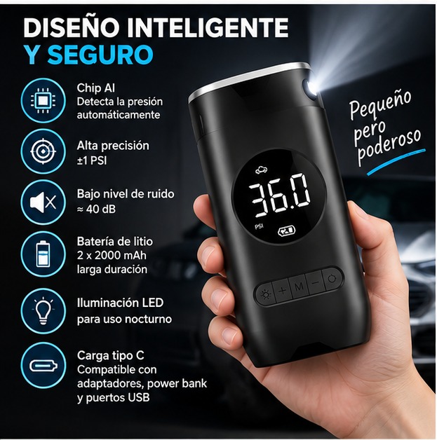 Mini compresor portátil recargable 50w — imagen 3
