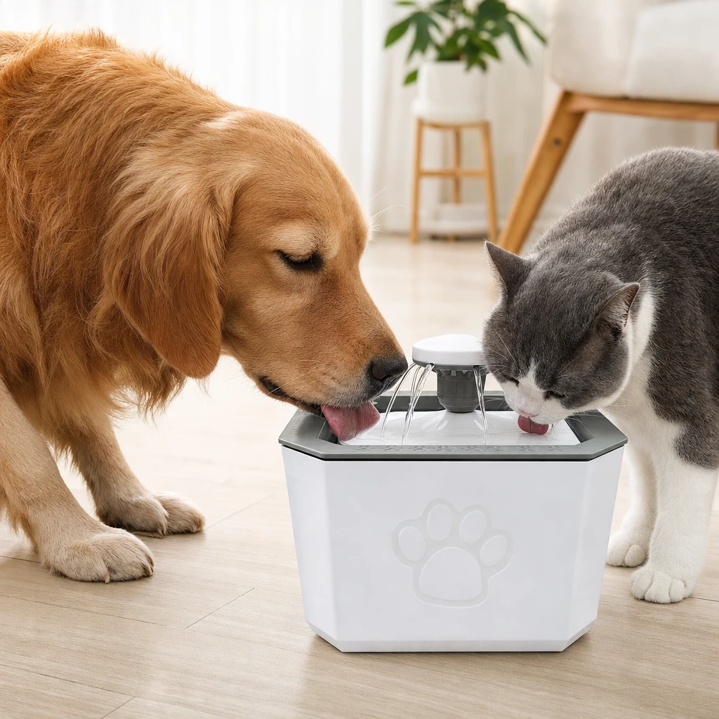 Fuente de agua para mascotas en uso
